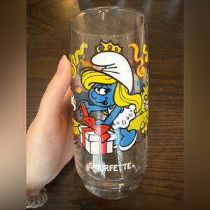 Vintage Smurfette The Smurfs 1983 Tall Drinking Glass Tumbler Cup Peyo